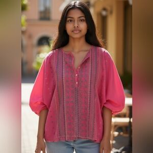 Chelsea & Violet Hot Pink Blouse with Embroidery Size X-small